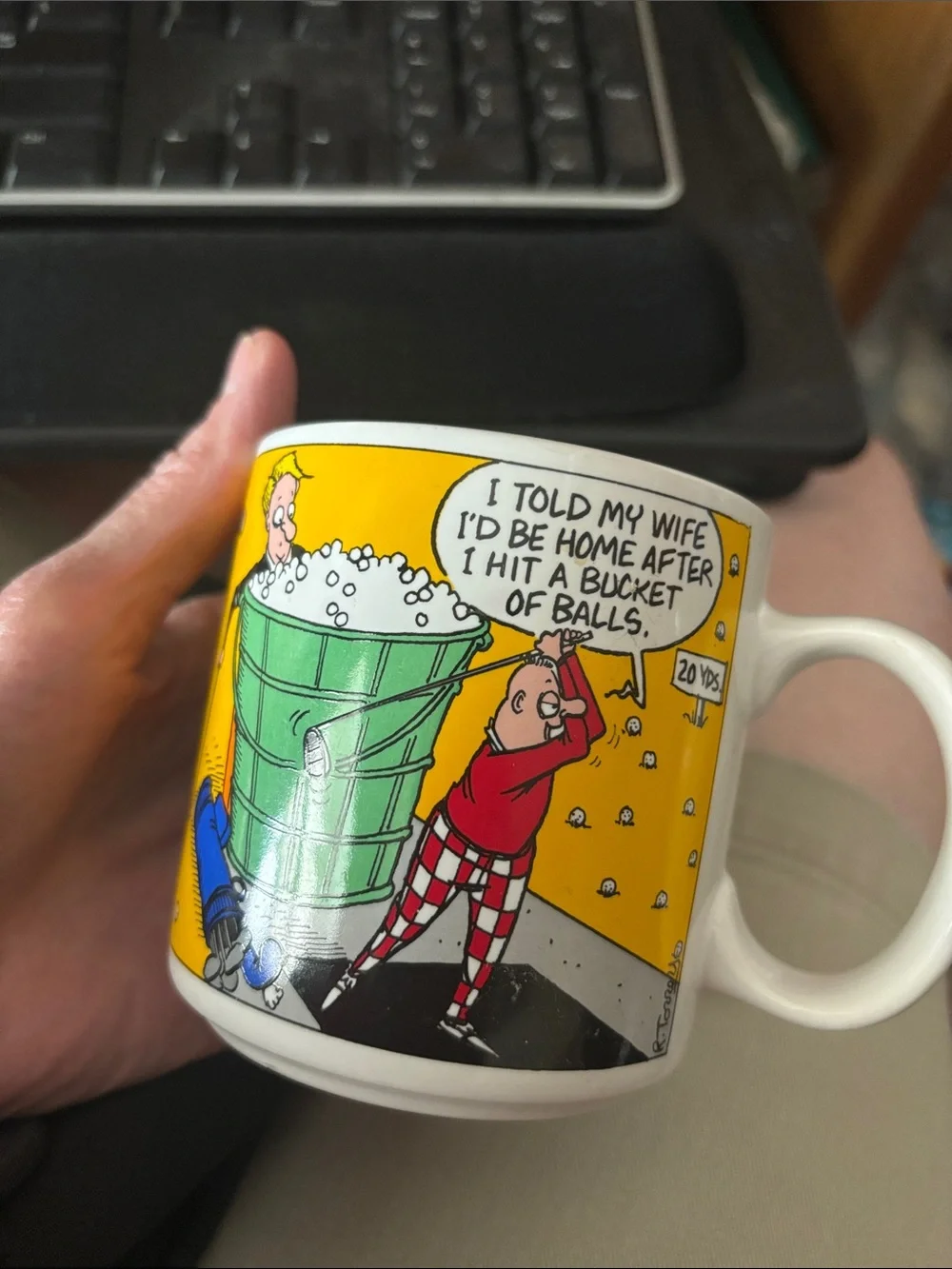 Vintage Golf Pete and Clete Ganz Coffee Mug, Funny Driving Range Bucket of Balls
